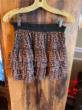 Leopard Print Tiered Ruffle Mini Skirt - Brown/Black